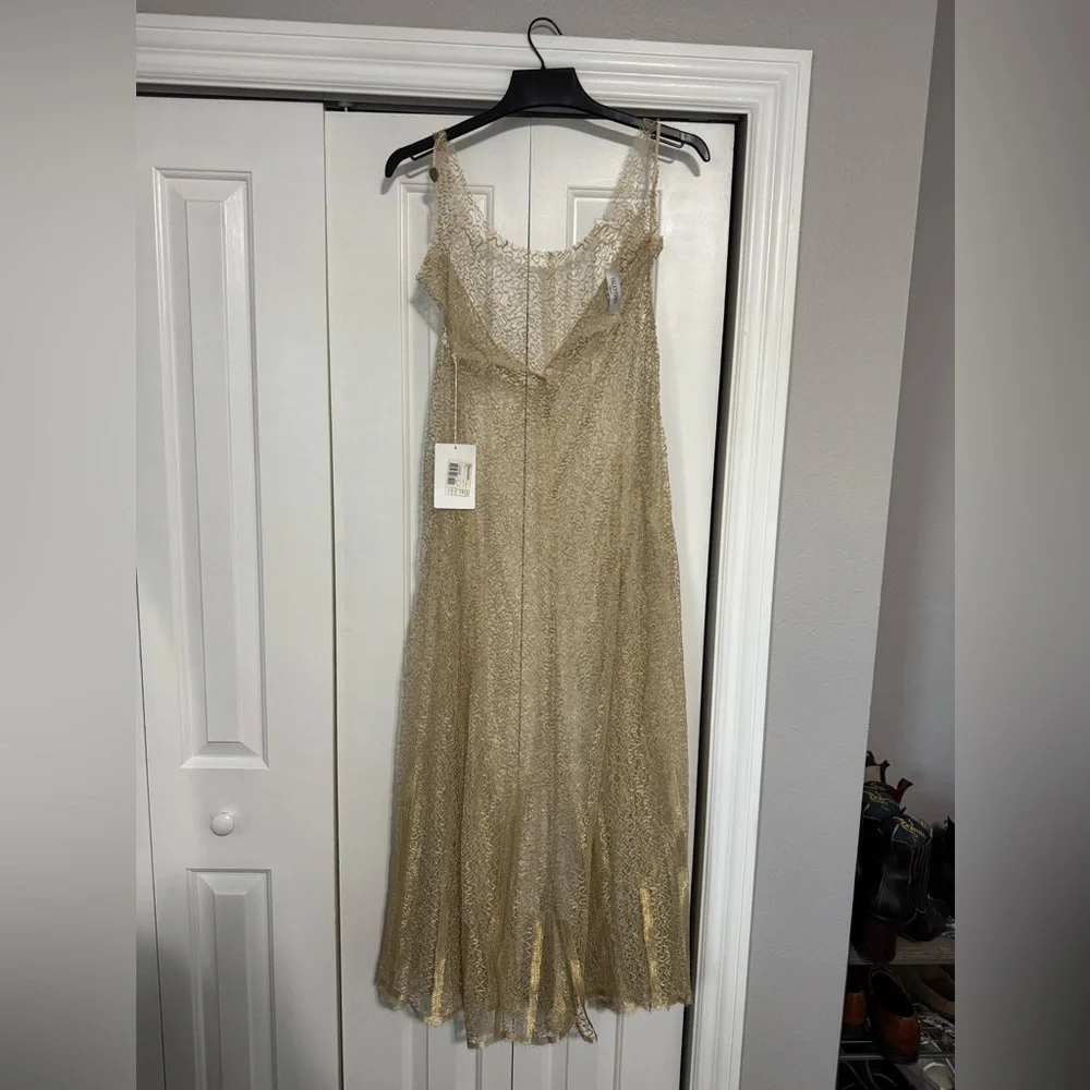 Valentino Silk Gold Lace Maxi Dress - Picture 7 of 10